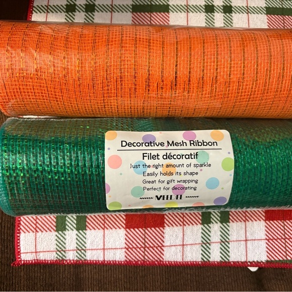 Meedee Decorative Mesh Ribbon Set - Orange and Green . Meedee 10” wide . - Picture 2 of 4
